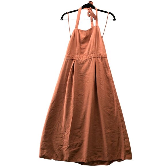 Topshop Apron Midi Dress Size 6 A-Line Halter Square Neck Clay Peach Minimalist - Picture 1 of 8